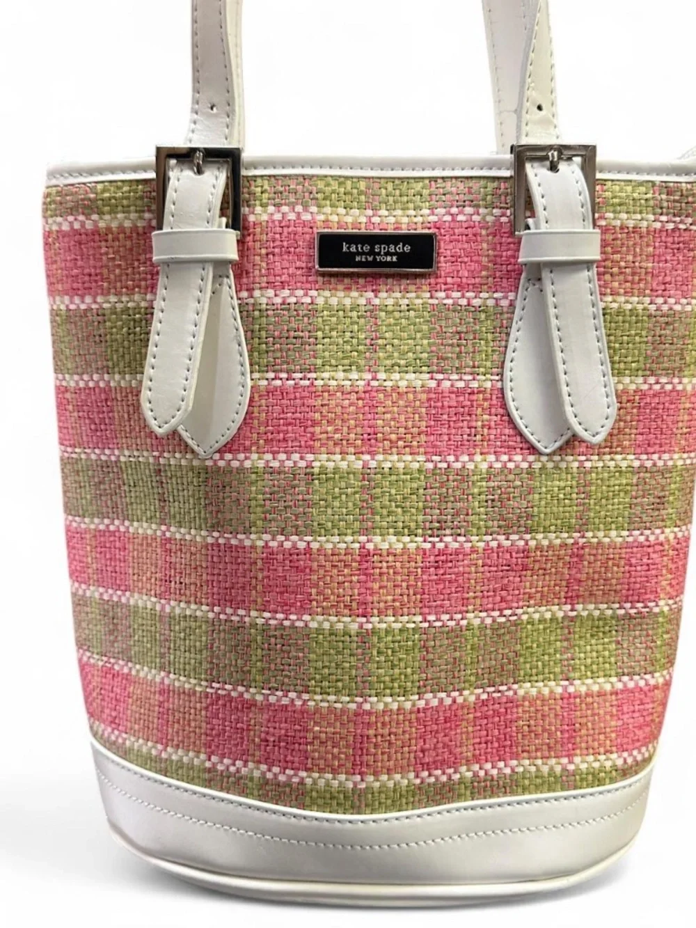 Kate Spade Pink Green Woven Y2K Style Shoulder Tote